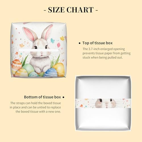 Tissue Box Cover Square,Cute Easter Rabbit and Eggs Tissue Box Holder Waterproof Leather Facial Paper Case Modern Home Decoration for Bedroom Dresser Night Stand Office Desk