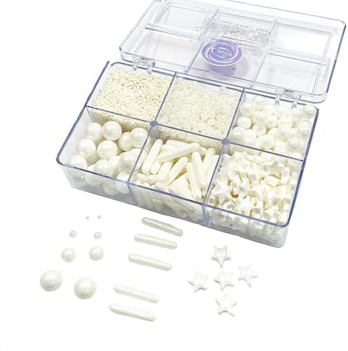 Homipooty Edible White Pearl Sugar Sprinkles 130g/4.58oz White Pearl Star Sprinkles For Cake Decorations Wedding，Cookies，Ice Cream, Cupcake Toppers, Halloween Christmas Supplies