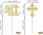 Rsstarxi 24 Pack Baptism Cupcake Toppers God Bless Cupcake Toppers Glitter Cross God Bless Cupcake Picks for Babyshower Christian First Communion Baptism Party Cake Decorations Gold