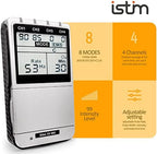 iSTIM EV-805 TENS EMS 4 Channel Rechargeable Combo Machine Unit - Muscle Stimulator + Back Pain Relief and Management- 24 Programs/Backlit (Including Electrodes Pads)