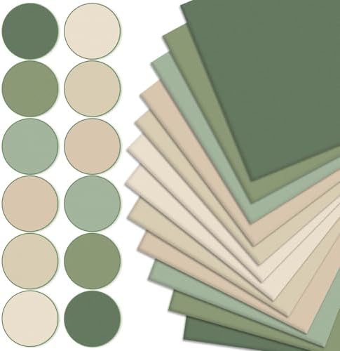 JarThenaAMCS 12Pcs Nude Sage Green Cotton Fabric Bundles 10 x 10 Inch Milky White Brown Green Fabric Squares 6 Colors Sewing Fabrics for DIY Craft Party Decor