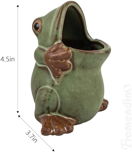 Framendino, Frog Toothbrush Holder Cute Ceramic Tooth Brush Organizer Toothpaste Stand for Bathroom (4.5 x 3.7 in)