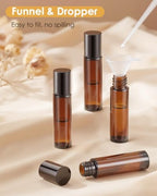 Worldgsb 4 Pack Essential Oil Roller Bottles, 10ml Refillable Amber Glass Roller Bottles with Stainless Steel Roller Balls and Caps for Travel, Perfume and Lip Gloss