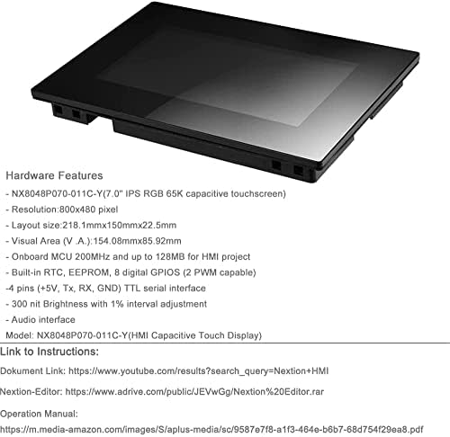 Nextion 7.0" LCD Module Touch Display Intelligent Series NX8048P070-011C-Y HMI IPS RGB 65K Capacitive Touchscreen Pannel with Enclosure
