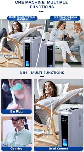 Molecular Hydrogen Inhalation Machine, 3-Outlet Browns Gas Inhaler with SPE PEM Technology, 99.99% Purity H2 Inhaler, Adjustable Flow, 8h Timer 3600ml/min