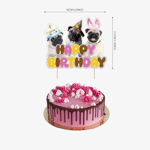 25 Pcs Pug Cake Topper Cupcake Toppers Pug Dog Cake Decorations for Pug Party Decorations Pug Birthday Party Supplies
