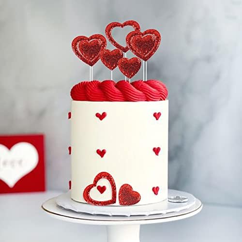 Ercadio 10 Pack Happy Valentine's Day Heart Cake Toppers Felt Red Heart Cake Toppers Happy Valentine's Day Cake Picks for Wedding Bridal Shower Party Theme Cake Decor Supplies