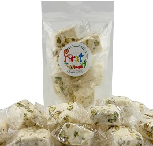 Soft White Nougat Candy, 2 Lb Individually Wrapped Pistachio Nougat, Divinity Candy - Nougat Candy with pistachios