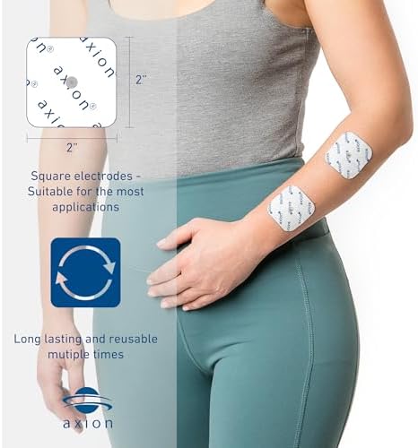 20 axion TENS Unit Electrode Pads 2x2'' - Replacement Pads with 3,75mm Snap Button | Compatible for Compex Muscle Stimulators | Reusable Self-Adhesive TENS/EMS Electrodes