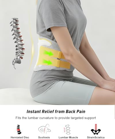 Posture Corrector For Women and Men, Breathable Waist Lumbar Support Belt for Sciatica, Herniated Disc, Scoliosis Back Pain Relief, Heavy lifting, with Dual Adjustable Straps