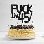 Funny Happy 45 Birthday Cake Topper - Black Glitter Men 45th Birthday Cake Topper - 45th Cake Topper for Women Birthday Party Decoration