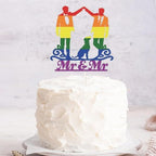 Rainbow Mr And Mr Gay Cake Topper,Men Wedding Engagement Cake Decor, LGBT Couple Groom and Groom Wedding Party Decorations