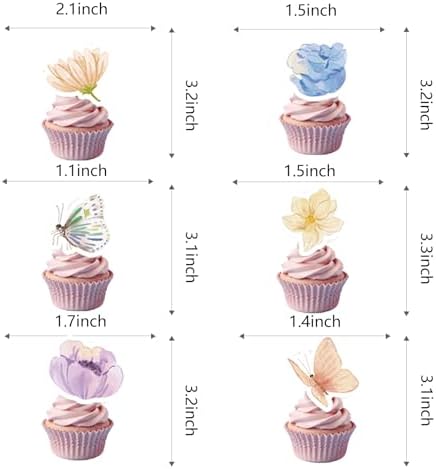 48Pcs Floral Party Cupcake Toppers for Wildflower Birthday Baby Shower Garden Floral Fairy Party Decorations