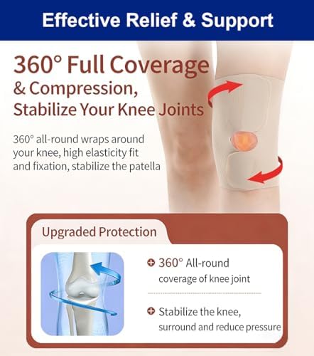 Ultra Thin Knee Brace for Women Men with Side Stabilizers, 2 Pack Knee Braces for Knee Pain ACL MCL Arthritis Joint Pain Relief, Adjustable Compression Sleeve Patellar Tendon Support Strap, Rodilleras Para Dolor de Rodillas (Beige, Medium)