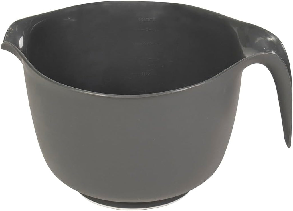 Glad Mixing Bowl with Handle – 3 Quart | Heavy Duty Plastic with Pour Spout and Non-Slip Base | Dishwasher Safe Kitchen Supplies for Cooking and Baking, Grey