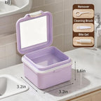 Denture Bath Case, Denture Soaking Container Denture Cup Soaking Holder Mouth Guard Denture Box Denture Baths Cleaning with Lid Retainer Case （Purple）