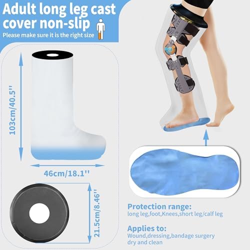 Adult Leg Cast Protector for Shower, KT5105 Waterproof Cast Cover for Shower Leg with Non-Slip Padding Bottom, Full Leg Shower Protector Watertight Protection to Broken Leg, Knee, Foot, Ankle Wound