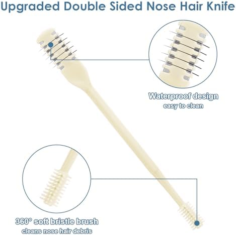 ZKENIRD 6 Pcs 2-in-1 Nasal Cutter, Upgrade Double Sided Nose Knife, 360 Nostril Hair Remover Tool, Trimmer for Men, Women, Soft Cleaning Brush (Cream)