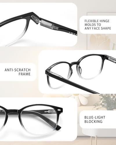 JOLISU 5 Pack Reading Glasses For Women, Blue Light Blocking Computer Reader Spring Hinge Eyeglasses