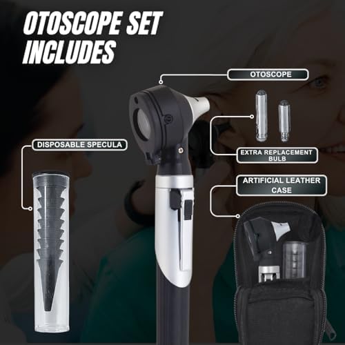 Fiber Optic Mini Otoscope - Ear Scope with Light for Infection Detection, Wax Removal, and at-Home ENT Exams (Black Color)