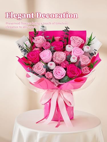 Mothers Day Flowers for Delivery Prime Forever Flowers Mom Preserved Roses Bouquets Flower Birthday Gifts for Women Anniversary Graduation Gifts for Her, 12 Hot Pink