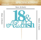 18 & Adult-ish Cake Topper - Sky Blue Glitter Funny 18th Birthday Cake Decorating Supplies for Girls, Cheers to 18 Years Decor for 18 Adult Milestone Party Photo Booth Props