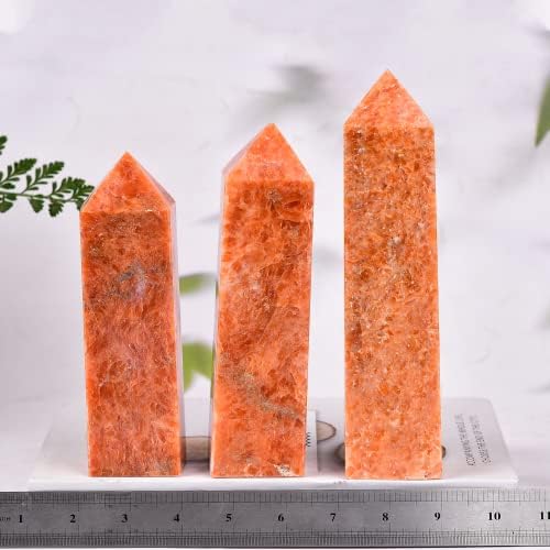 JIC Gem Rare Sunstone Quartz Crystals Obelisk Tower Natural Gemstone Tower Wand Healing Crystals Chakra Tower Decor Meditation Reiki 1-1.3 Lbs