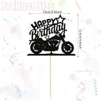 Motorbike Happy Birthday Cake Topper - Black Glitter Motorbike Cake Decoration for Motorcycle Rider Racing Theme Party, Birthday Party Cake Decor Supplies
