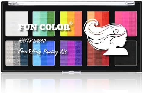 10 Color Rainbow Face Paint Kit with Face Stencils & Brushes - Split Cake Water Activated Palette,Washable Face Paint for Kids, Adults, Professionals Set for Halloween, Cosplay, Parties, Body Art（#02）