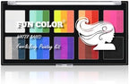 10 Color Rainbow Face Paint Kit with Face Stencils & Brushes - Split Cake Water Activated Palette,Washable Face Paint for Kids, Adults, Professionals Set for Halloween, Cosplay, Parties, Body Art（#02）