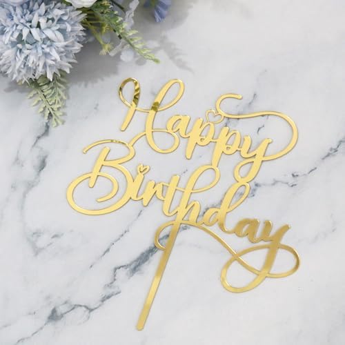 1 PCS Happy Birthday Cake Topper for Celebrating Happy Birthday Anniversary Party Cake Decorations Supplies Glitter (Golden acrylic)
