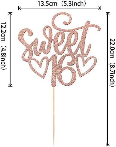 1 Pack Sweet Teenager 16 Cake Topper Glitter 16th Birthday Cake Pick for Cheers to 16 Years Old 16th Birthday Party Cake Decorations Supplies Rose gold