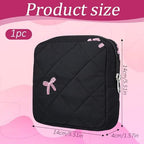 Cute Bow Sanitary Napkin Storage Bag with Dividers and Zipper, Cute Period Bag Pouch, Portable Tampon Holder for Purse that Can Hold Sanitary Napkins, Panty Liners, Tampons, and Menstrual Cups