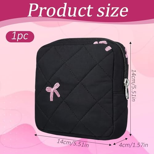 Cute Bow Sanitary Napkin Storage Bag with Dividers and Zipper, Cute Period Bag Pouch, Portable Tampon Holder for Purse that Can Hold Sanitary Napkins, Panty Liners, Tampons, and Menstrual Cups