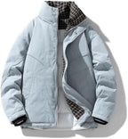Men’S Vintage Patchwork Down Jacket Stand Collar Thicken Winter Zipper Coat