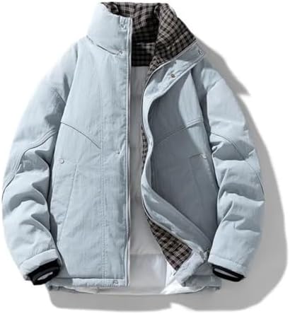 Men’S Vintage Patchwork Down Jacket Stand Collar Thicken Winter Zipper Coat