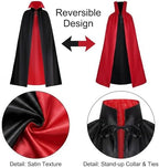 Vampire Costume for Men and Women, Red Black Cape with Fangs and Tattoo Stickers, Dracula Halloween Cosplay