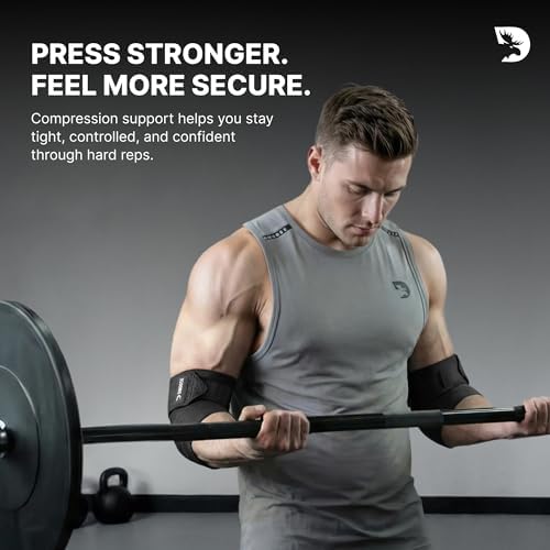 DMoose Fitness Elbow Wraps for Weightlifting (Pair) - 40'' Adjustable Strap for Gym Workout & Bench Press, Compression Elbow Sleeves for Tendonitis, Joint Support, Powerlifting & Deadlifts