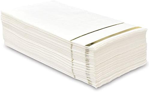 Gift Boutique 100 Gold Trim Lined Guest Napkins Elegant Dinner Hand Napkin Towel for Holiday Bathroom Wedding Birthday Party Bridal Baby Shower