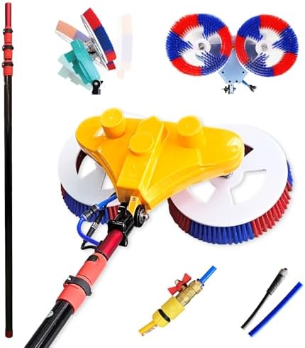 Cleaning Brush, 11 FT Adjustable Water Fed Pole Cleaning Kit, Solar Panel Cleaning Kit, Water Fed Pole Cleaning Equipment,Double-Head Automatic Cleaning Brush, with Power Converter