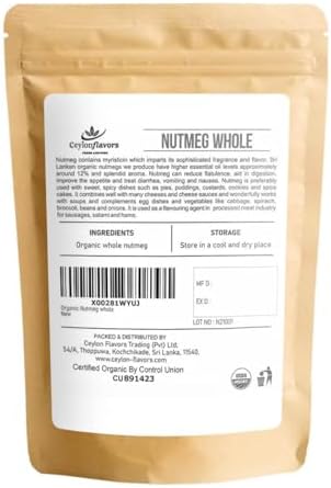 Whole Nutmeg from Ceylon, Authentic, Handpicked from Organic Farms, Natural Super food enriched with aroma & flavors for cooking 2 oz | (56 g)