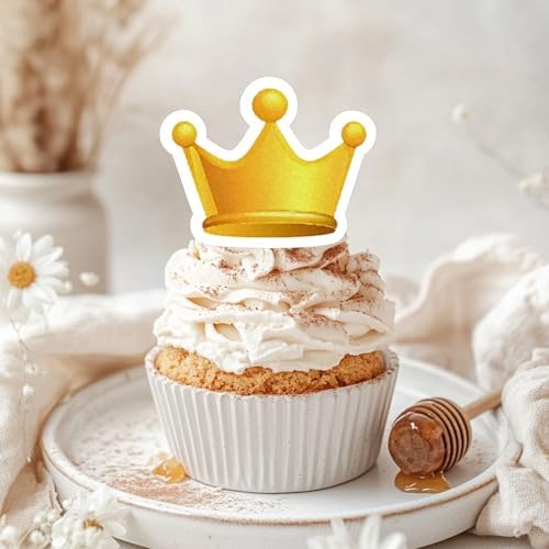 50 PCS Edible Crown Cupcake Toppers Wafer Paper Crowns Cake Toppers Edible Royal Prince & Princess Birthday Party Decorations for Crown Theme Birthday Party Decorations Supplies