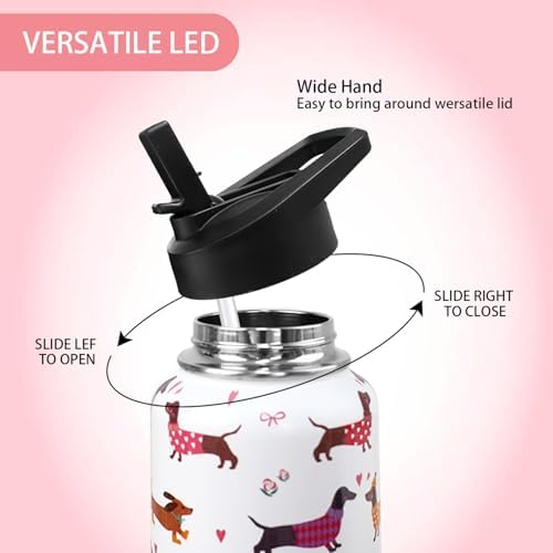 32oz Dachshund Insulated Stainless Steel Sports Water Bottle with Straw, Hiking, Cycling, Gym, Dog Gifts for Women