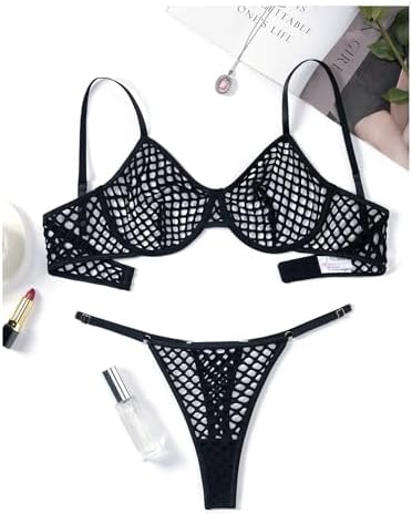 Avidlove Fishnet Lingerie Set Hollow Out Push Up Bra and Sheer Thong Women's Sexy Lingerie Underwear 2 Piece