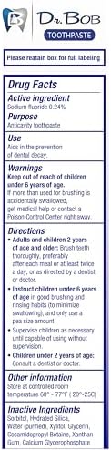 Dr. Bob Unflavored Anticavity Fluoride Toothpaste for Kids, Dentist-Recommended Toothpaste Gel with Xylitol for Sensitive Teeth, SLS-Free, Children and Adult Oral Care, 4 oz., 1-Pack