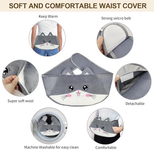 Hot Water Bag, Hot Water Bottle wtih Cover, 1L Rubber Warm Hot Water Bottles Pouch with 130cm Long Soft Waist Cover for Neck, Shoulder, Back, Hand, Legs and Period Pain Relief