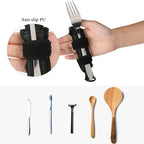 Beautyflier Spoon Fork Universal Cuff Utensil Adjustable Holder Strap for Holding Cutlery, Pens, Toothbrushes for Elderly or Individuals with Weak Grip (Black)