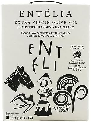 Entelia 5L Bag-in-Box Extra Virgin Olive Oil from Crete, Greece | 169 fl oz (5 Liters), Cold-Pressed, High Polyphenols (489mg/kg) | Koroneiki Olives, Low Acidity (0.28%) for Cooking & Dressings