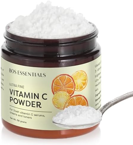 Bos Essentials Ultra Fine Vitamin C Powder, 100% Pure Ascorbic Acid, Non-GMO, Cosmetic-Grade, Dissolves Instantly for DIY Serums, creams, and toners
