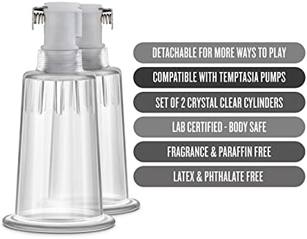 Blush Novelties Temptasia Nipple Pumping Cylinders - Set of 2-1 Inch Wide - Nterchange Compatible Replacement Upgrade for All Temptasia Nipple Pumps Sex Sexual Enhancing Toy for Women - Clear